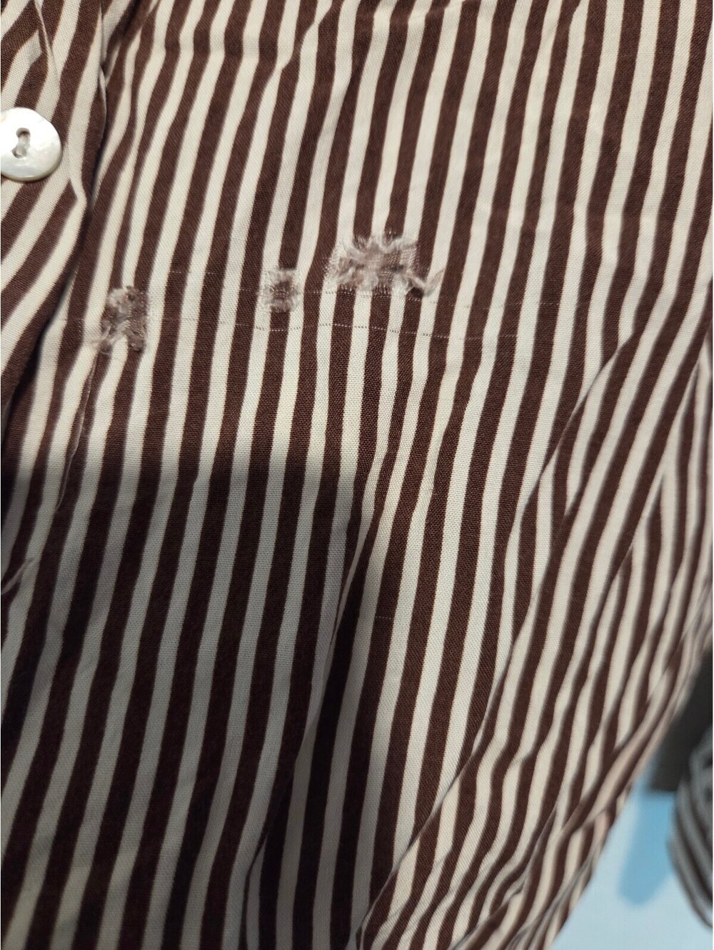 Jane Delancey Brown and Cream Striped Button-Up Shirt Large - Picture 2 of 5